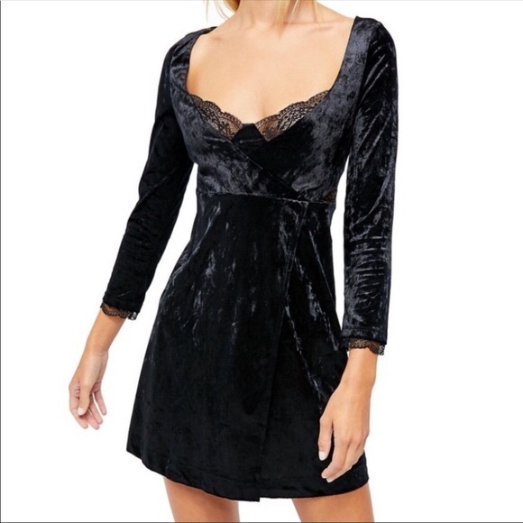 Free People Kat Lace Faux Wrap Velvet Mini Dress - Picture 1 of 11